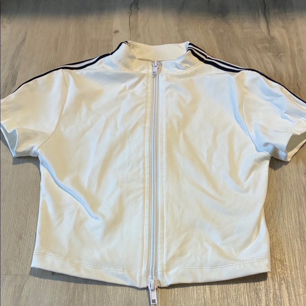 Garage White Zip-Up Crop Top